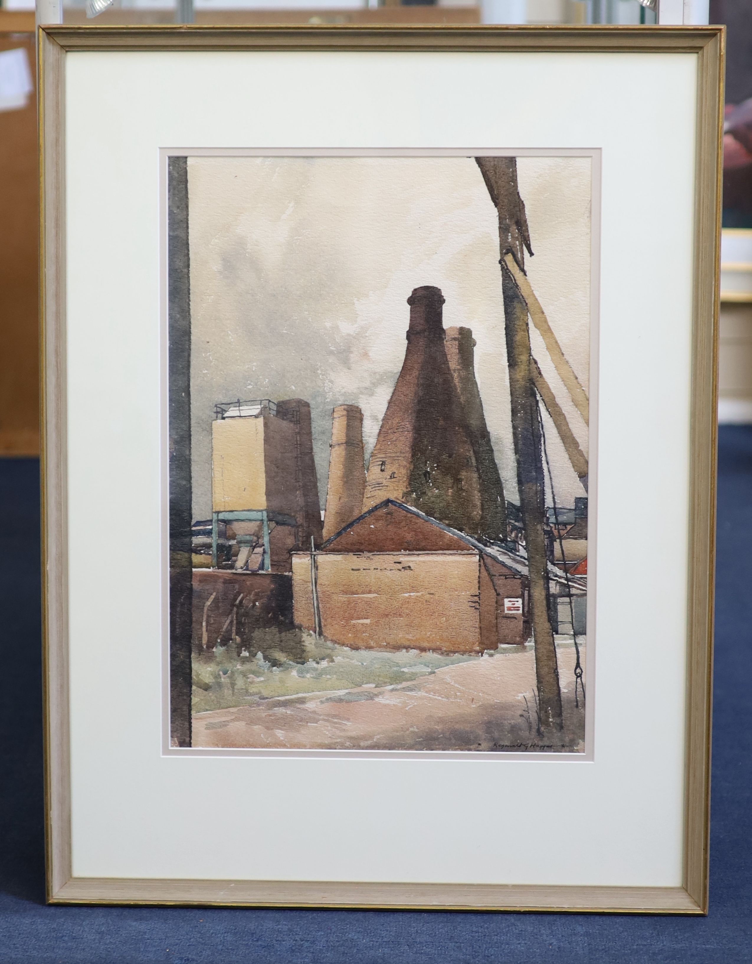 Reginald George Haggar (1905-1988), The Falcon Pottery, Stoke, watercolour, 54 x 38cm